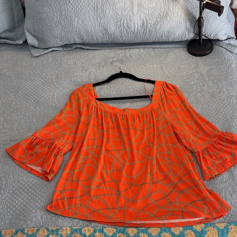 MICHAEL Michael Kors Orange Rope-Print Bell Sleeve Blouse